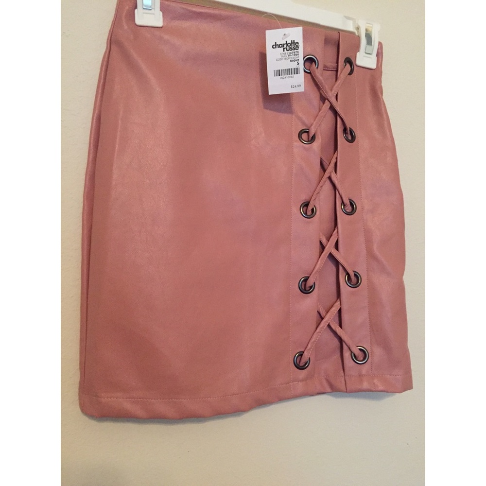 Pink leather skirt